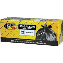 Ruffies Pro 55 Gallon Black Contractor Clean-Up Bags - 10 Count