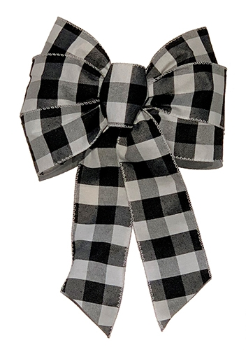 Holiday Trims White and Black 14 inch Plaid Bow